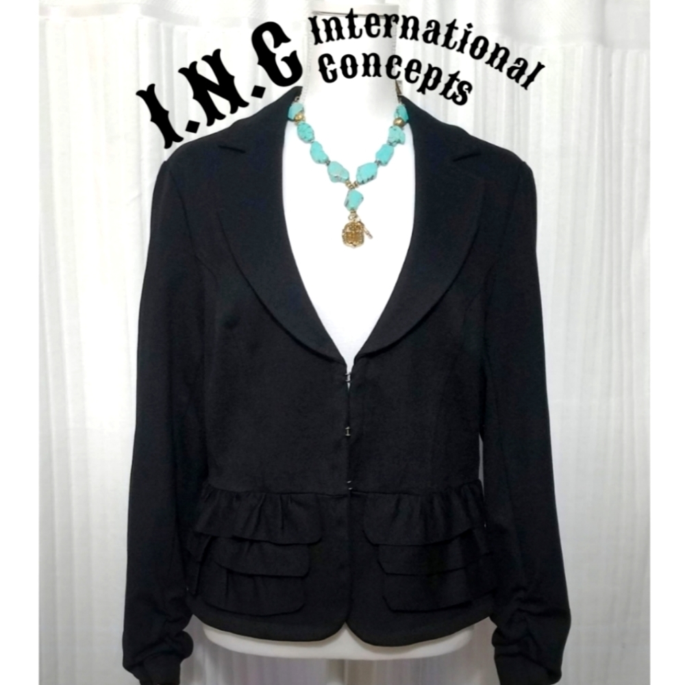 🎋I.N.C. Ruffled Hemline Ruched Sleeve Blazer